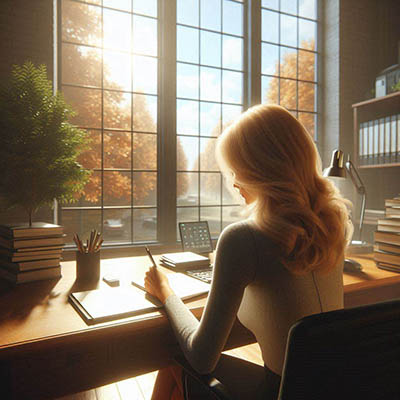woman writing in planner